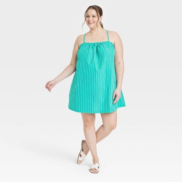 Medium - Womens Sleeveless Shift Mini Dress - A New Day - Green Striped - Picture 5 of 9